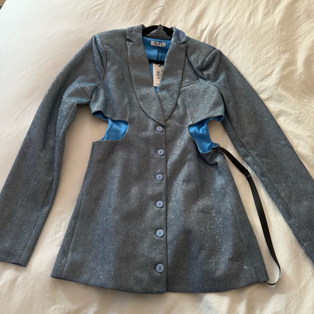 SLA The Label Shimmering Blue Women's Blazer Dress with cut outs